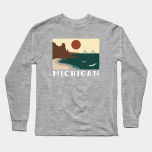 Minimalist Michigan Sunset Vintage Beach Long Sleeve T-Shirt